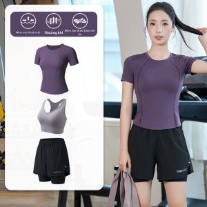 BAISILING | Bộ Tập Gym Cho Phụ Nữ Có Áo T-shirt Tay Ngắn và Quần Short Thoáng Khí Nhanh Khô