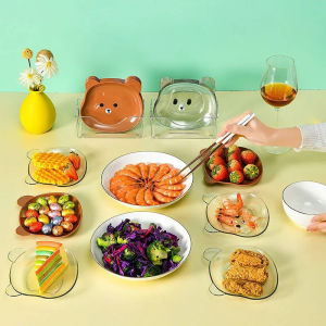 AmoKi Cute Bears Plate Reusable Plastic Breakfast Salad Yogurt Bowl Household Table Bone Spitting Plate