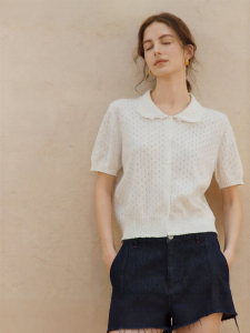 INMAN | Lace Hem Peter Pan Collar Knitted Cardigan