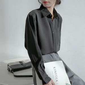 Silk Shirt Womens Loose Drapey Long Sleeve Autumn Winter Fashion Design Casual Versatile Office Lady Style Pure Color Button up