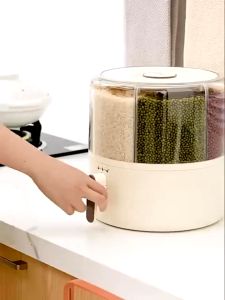 Ecoco Rotatable Cereal Container Storage 6-grid Quantitative Rice Dispenser 7.2L/9.6L Tight Sealed