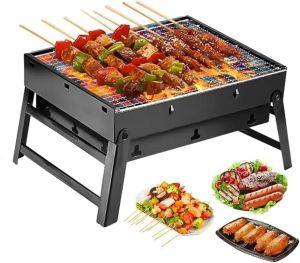 Portable Stainless Steel Folding BBQ Charcoal Grill Small Mini BBQ Tool Kit Outdoor Travel Cooking Camping Picnic Beach
