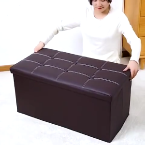 Multifunctional Leather Ottoman Stool with Hidden Storage Foldable Waterproof Design for Living Room