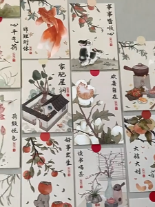 Giấy nhân gian hữu vị trang trí decor cổ phong trang trí bàn học bàn trà bàn làm việc ba mươi tờ kèm miếng dán