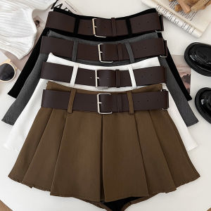 Slimming High Waist Belted Mini Skirt Womens Summer Fashion A-Line Short Skirt Anti-Light Pure Color Commute Style