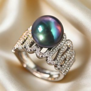 Huitan Imitation Pearl Finger Ring for Women Wedding Party Jewelry with Brilliant Cubic Zirconia Fashion Charming Accessories