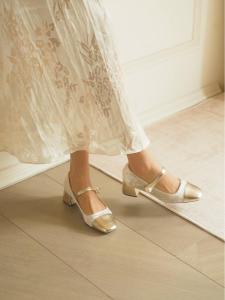 LilyWei Mary Jane High Heels Splicing Chic Fragrance Style Large Size 41-43 Retro Style PU Lined Fashionable Flat Footwear