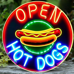 CIFbuy | 2D Vintage Metal Tin Sign Open Hot Dogs Retro Wall Decor Man Cave Bar Restaurant Plaque