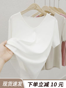 V-Neck Short Sleeve T-Shirt Women Summer New Style Pure Cotton Loose Thin Half Sleeve Slimming Top Korean Style Commute Wear