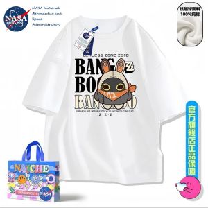NASA Collaborative Bangboo Rabbit Short Sleeve T-Shirt Mens Summer Game Surrounding Half Sleeve Casual Cotton round Neck Top