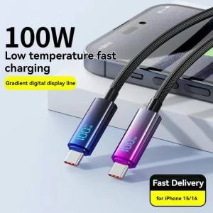 Cáp Sạc Nhanh NNBILI 100W PD Type C To Type C Cho iPhone 15/16 Xiaomi POCO Realme MacBook iPad - Cáp USB Hiển Thị Hình Ảnh Có Đèn LED