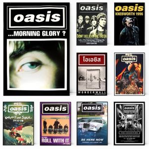 Oasis band โปสเตอร์เพลงร้อนโปสเตอร์อัลบั้มผ้าใบพิมพ์โปสเตอร์ Wall Art Decor สีดําและสีขาวสําหรับตกแต่งห้องนั่งเล่น