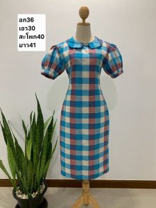 เดรสผ้าขาวม้าทอมือ คอปก/ซิปหลัง
