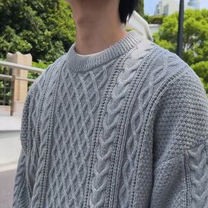 coco-man เสื้อไหมพรมผู้ชาย คอกลมแขนยาว ทรง Oversize สไตล์เกาหลี