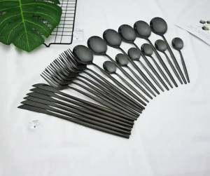4/6/12/16/24Pcs Tableware Dinnerware Set Black Cutlery Set Stainless Steel Fork Knife Teaspoon Dinner Kitchen Flatware Set