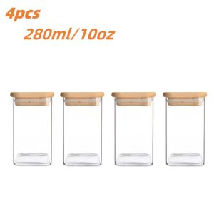 1/2/4/8pcs 10oz Glass Jars With Airtight Lids Candy Jars Food Storage Containers With Bamboo Lids Clear Jars