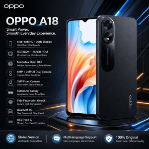 OPPO | 2026 new OPPO A18 Global 4G Smartphone 8GB+256GB Helio G85 6.56 90Hz Display 5000mAh Battery AI Dual Camera Dual SIM Type-C