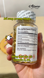 Alliwise Magnesium Glycine 400mg viên nang cho sức khỏe cơ bắp tim mạch thần kinh và xương để hỗ trợ giấc ngủ