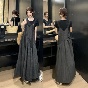 Laid-back Style Long Korean Design Womens plus Size Dress Set Loose Fit Summer Casual High Waist A-line Skirt Two-Piece Set