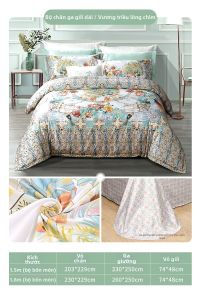 FUANNA (富安娜) | Bộ Drap In Hoa Cotton Sợi Dài Cao Cấp 100 Mạch