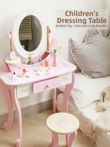 YOULEBI | Girls Wooden Pretend Play Dressing Table Set