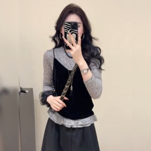 YUFUQING | V-Neck Velvet Strapless Set for Women with Lace Trim