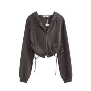 Sweater Wanita Adella Crop Hoodie Zipper Serut Kekinian | Atasan wanita