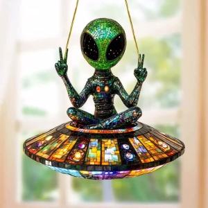 Mặt Dây Chuyền Phẳng 2D Phong Cách Bohemian Hình UFO Ngoài Hành Tinh Bằng Acrylic Bắt Nắng Trang Trí Cửa Sổ Chất Liệu PVC Đa Năng