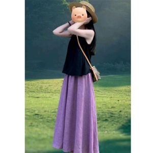 Summer Outfit Dope Cool Girl Light Maturity Fashionable Dress Set Two-Piece Suite Polyester Fiber A-Line Skirt round Neckline