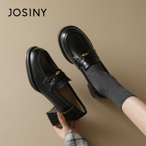 Josiny | Black British Style Chunky Heel Loafers