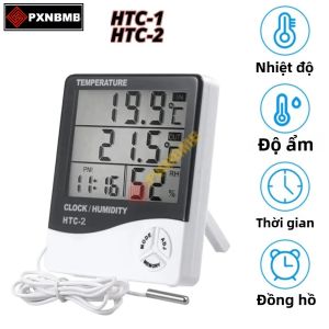 Máy Đo Nhiệt Độ Độ Ẩm Kỹ Thuật Số LCD HTC-1 HTC-2 Nhiệt Kế Trong Nhà Ngoài Trời Máy Đo Độ Ẩm Với Đồng Hồ Trạm Thời Tiết