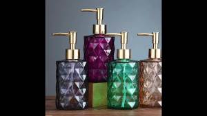 Pink Soap Dispenser with Gold Plastic Pump: A Christmas Decor Addition