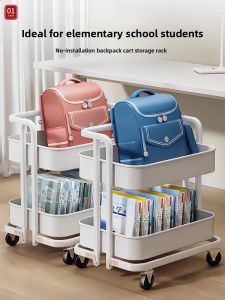 Movable Storage Shelf on Wheels for Backpacks and Books