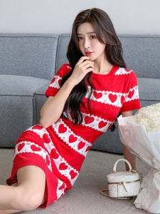 Slim Fit A-Line Dress Stylish Black Mini Summer New Arrival High Waist Print Short Sleeve round Neck Single Piece Womens Dress