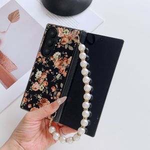szhaiyu | For Samsung Galaxy Z Fold 8 Ultra Fold 8 7 6 5 Shockproof Case With Colorful Flowers With Pearl Chain Hinge Protect Hard Cover