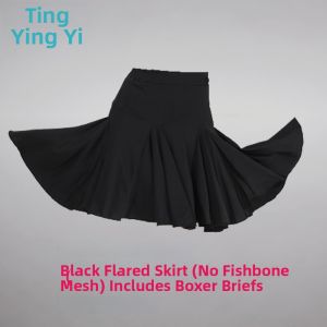 New Latin Dance Skirt Set for Women with Half Sleeves Standard Dance Half Skirt Leopard Print Dance Practice Long Skirt