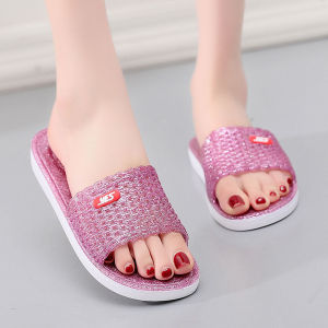 Crystal Plastic Slippers Womens Summer Bathroom Beach Sand Home Use Flat Bottom Anti-Slip Outdoor Wear Silent Slippers