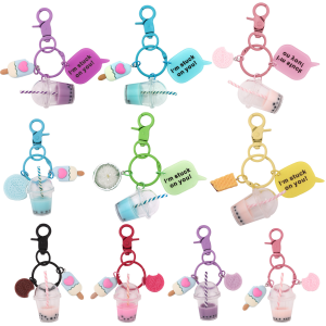 Cute Cartoon Bubble Milk Tea Ice Cream & Biscuit Shaped Keychain Bag Charm Valentines Day Gift Car Accessories School Goth Y2k