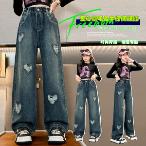 Girls wide-leg denim jeans loose pants casual spring and autumn foreign style straight-leg pants