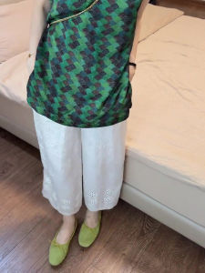 Shalldoer | White Elastic Waist Loose Slimming Hollow Out Casual Pants Womens New 2025 Summer Thin Breathable Nine Point Straight Leg Pants