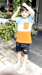 SETELAN CARGO POCKET TEES KATUN 24s SETELAN ANAK UMUR 1-5 TAHUN T SHIRT KAOS DAN CELANA COTTON DRILL KARGO COMBED