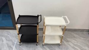 Xe đẩy Spa đa năng khung gỗ chắc chắn | Xe đẩy gỗ spa mặt nhựa ABS | Kệ spa 3 tầng