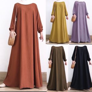Spring Autumn Long Sleeve round Neck Zipper Front Loose Cuff Long Dress Pure Color Womens Fashion New Arrival 2024