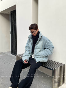 OXFREAK Special Washed Vintage Denim down Jacket Mens Short Loose Warm Outerwear Autumn Winter Youth Trend Cotton Polyester