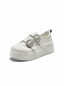 Belle | Elevating Thick Sole Glitter Diamond Magic Tape Womens Casual White Shoes