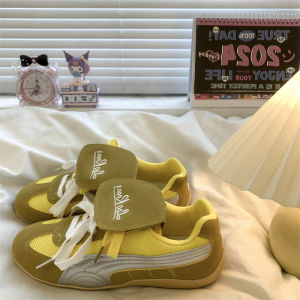 รองเท้าผ้าใบส้นแบนแบบสวมสำหรับผู้หญิง ทรงสปอร์ต สไตล์เกาหลี ทรงสวมแบบปกติ ด้านหลังเป็นยาง ด้านบนเป็นหนังวัวสองชั้น