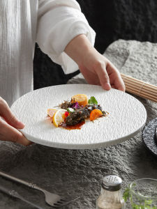 ZHIMENG | Steak Plate Large Ceramic Platter Stone Pattern Commercial Use