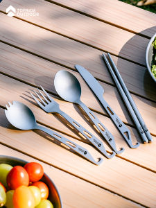 Portable Pure Titanium Cutlery Set Fork Spoon Chopsticks Dinnerware Set for Picnic Outdoor Camping Travel Use Home Box