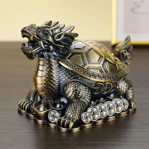 Retro Metal Ashtray Creative Personalized Lucky Dragon Turtle Windproof Cover Large Ashtray Vintage Style Festive Gifts