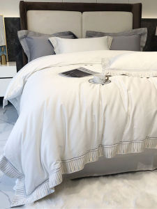 European Entry Lux 120 Long-Staple Cotton Four-Piece Set All Cotton Pure Cotton Embroider Pure White Hotel Bed Sheets Bedding